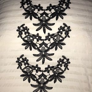 New set of three black lace appliqués.